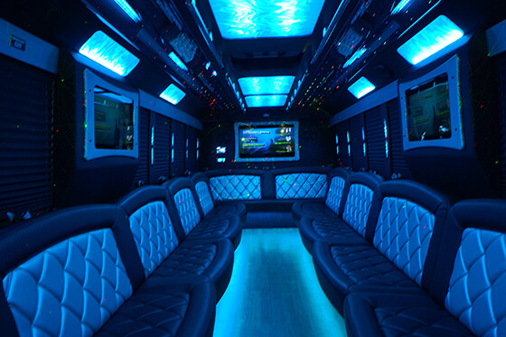 30 passenger party bus interior with a party mood